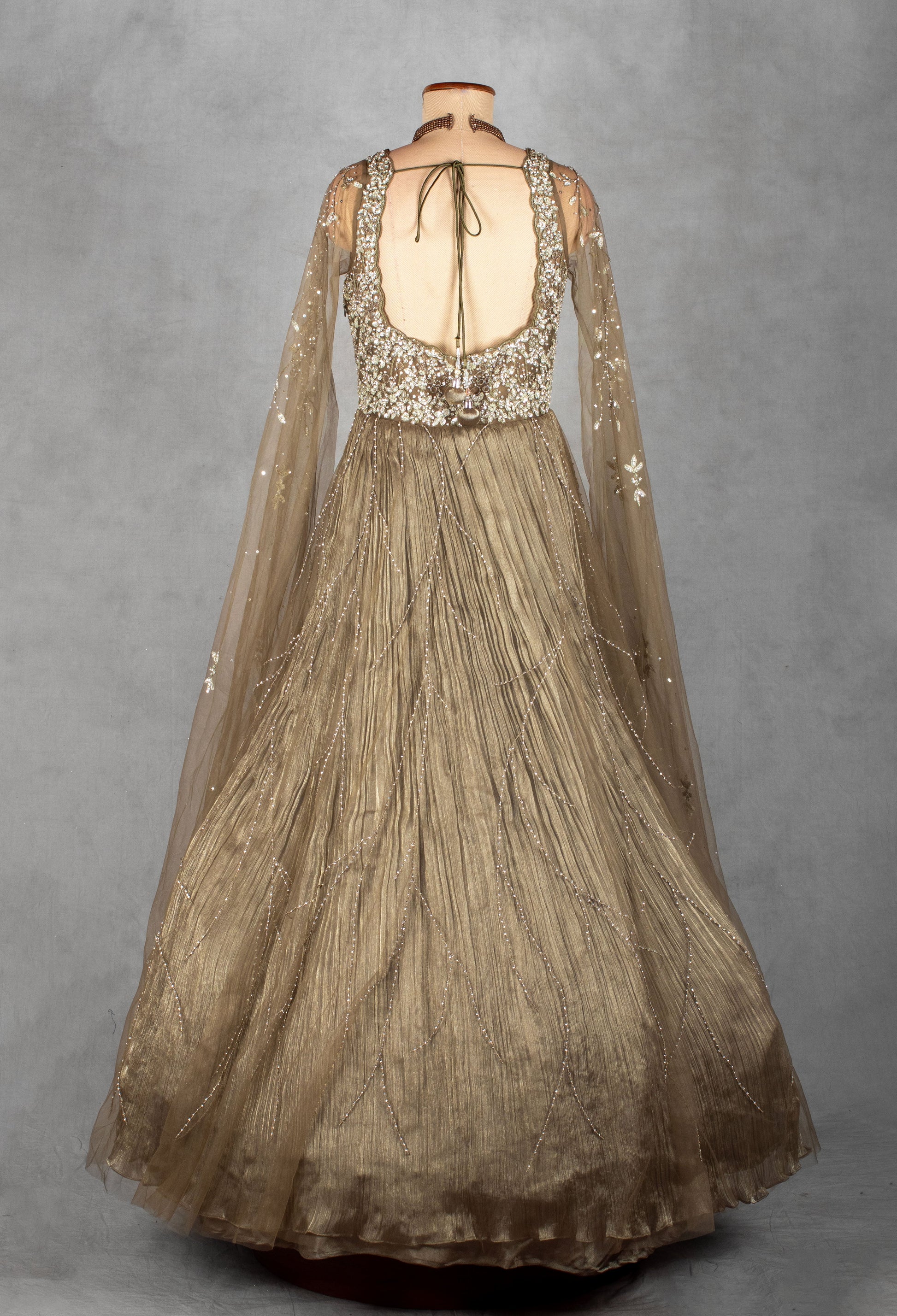 Champagne Gold | Champagne gold hand-embroidered net gown with crystal detailing – product image 5 | 5