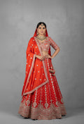 Bright Orange Heavy Embroidered Bridal Lehenga Set with Designer Crop Top & Dupatta