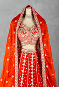 Bright Orange Heavy Embroidered Bridal Lehenga Set with Designer Crop Top & Dupatta