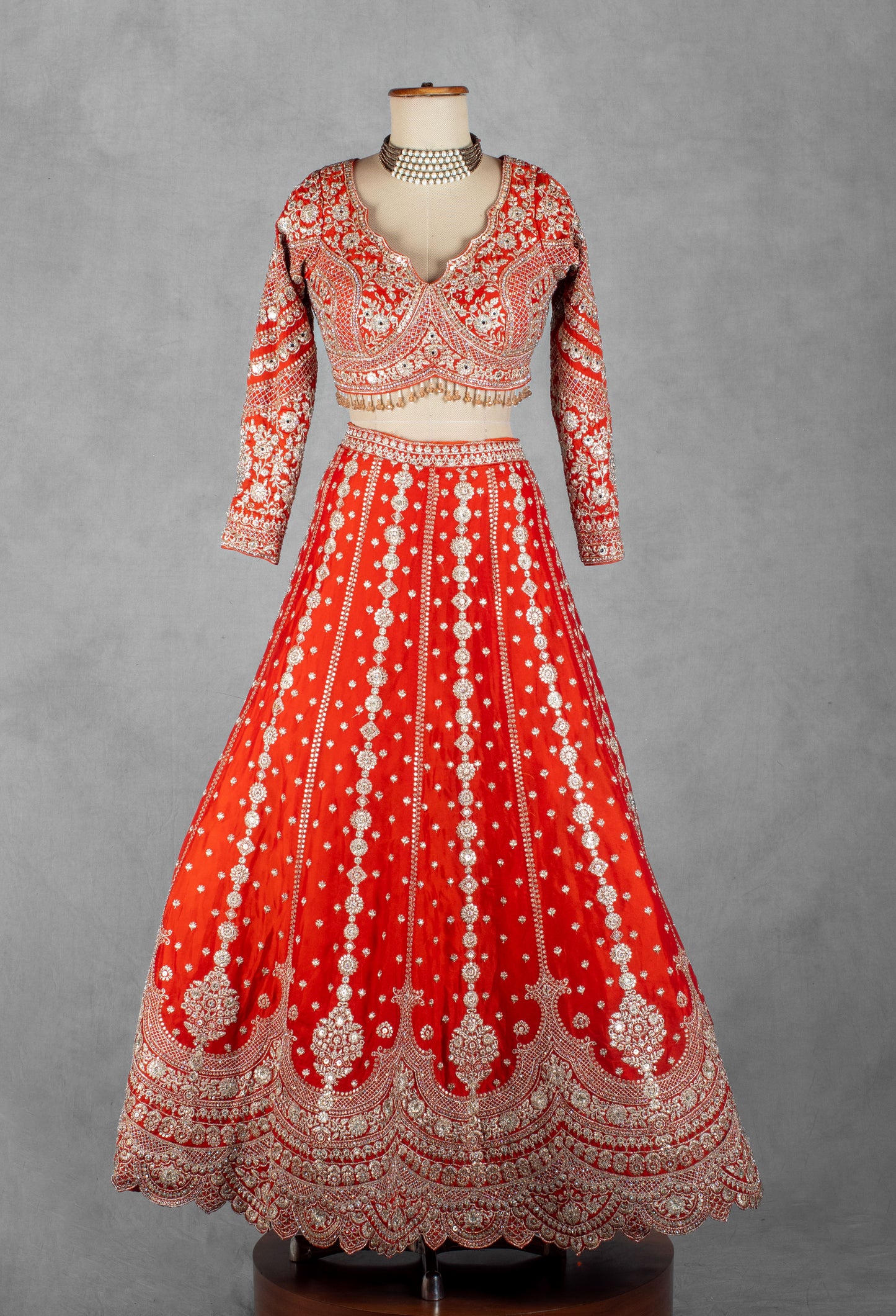 Bright Orange Heavy Embroidered Bridal Lehenga Set with Designer Crop Top & Dupatta