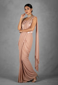 Nude Embellished Drape Saree Gown with Designer Sequin Bustier