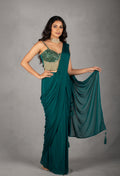 Emerald Green Designer Drape Saree with Hand-Embellished Sequin Blouse