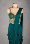 Emerald Green Designer Drape Saree with Hand-Embellished Sequin Blouse