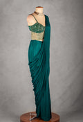 Emerald Green Designer Drape Saree with Hand-Embellished Sequin Blouse