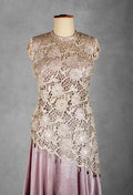 Mauve Embroidered Asymmetrical Top and Lehenga Set with Net Dupatta | Designer Festive & Wedding Wear