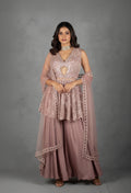 Dusty Rose Sequin Embellished Peplum Lehenga Set with Net Dupatta | Designer Wedding & Festive Wear