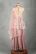 Dusty Rose Sequin Embellished Peplum Lehenga Set with Net Dupatta | Designer Wedding & Festive Wear
