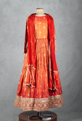 Orange Hand-Embroidered Silk Anarkali Set with Matching Dupatta