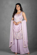 Lavender Sequin & Thread Embroidered Kurta Sharara Set with Matching Dupatta