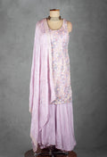 Lavender Sequin & Thread Embroidered Kurta Sharara Set with Matching Dupatta
