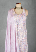 Lavender Sequin & Thread Embroidered Kurta Sharara Set with Matching Dupatta