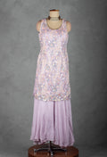 Lavender Sequin & Thread Embroidered Kurta Sharara Set with Matching Dupatta
