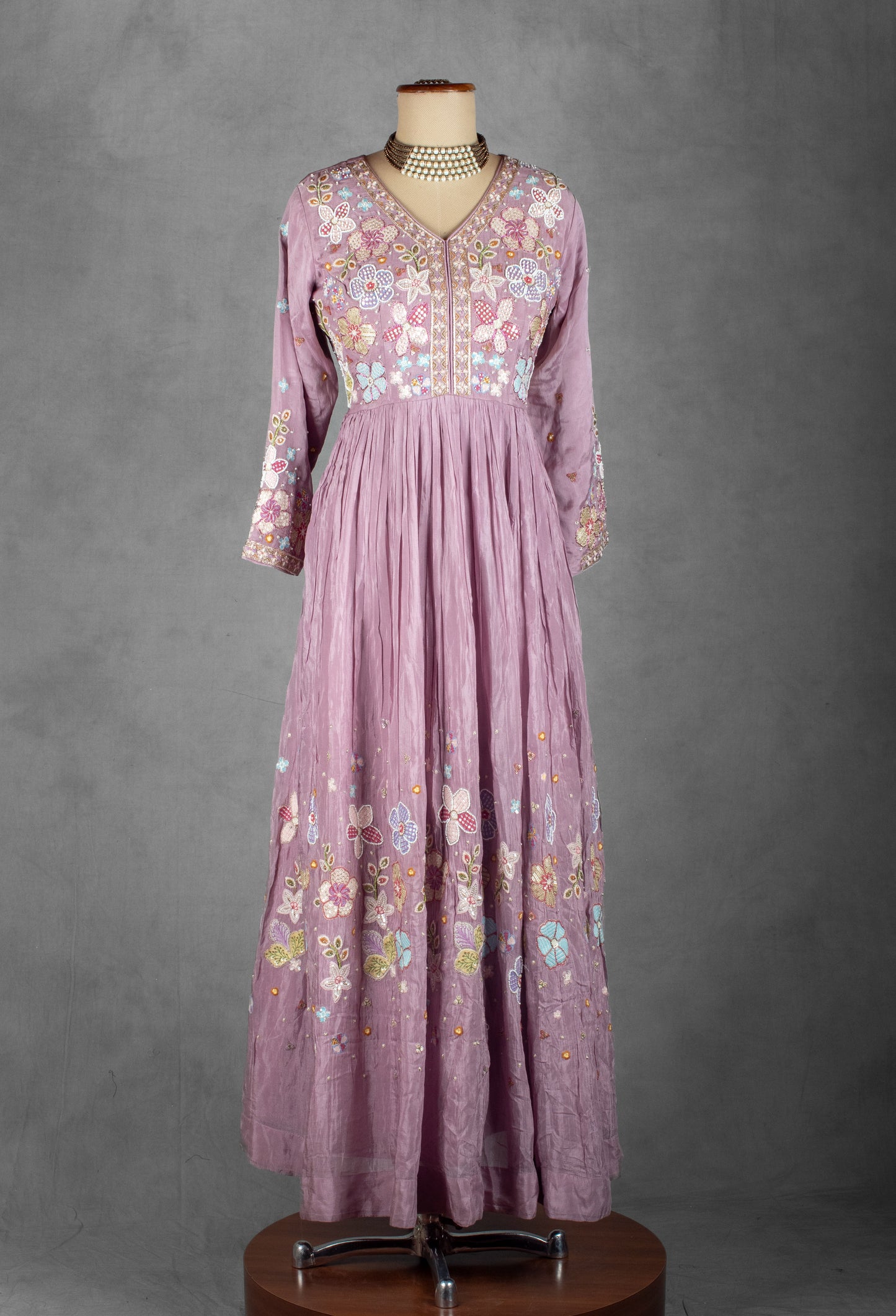 Lavender Floral Embroidered Anarkali Set with Matching Dupatta