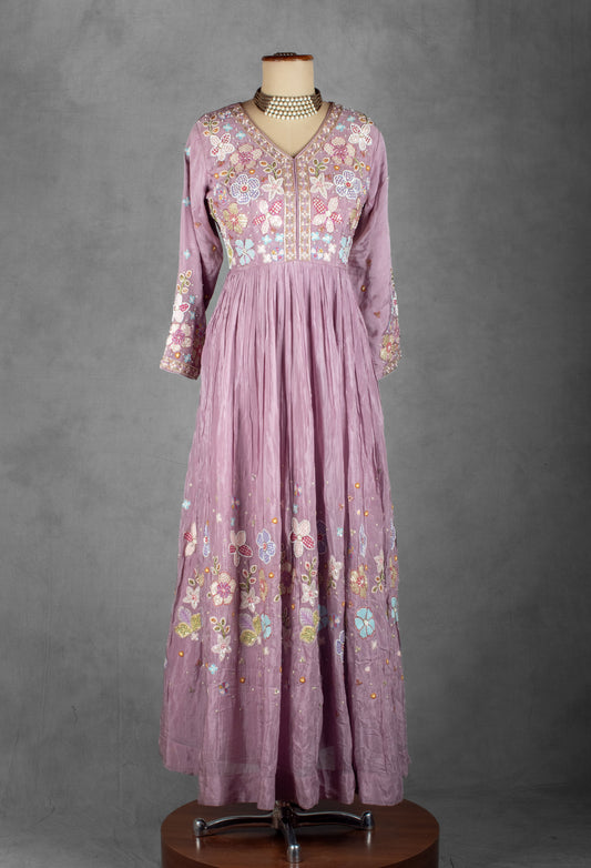 Lavender floral embroidered Anarkali gown with matching dupatta – product image 2