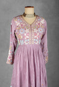 Lavender Floral Embroidered Anarkali Set with Matching Dupatta