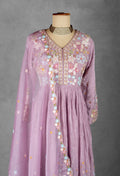 Lavender Floral Embroidered Anarkali Set with Matching Dupatta