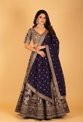 Navy Blue Heavy Zari Embroidered Bridal Lehenga with Temple Motifs & Designer Blouse