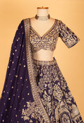 Navy Blue Heavy Zari Embroidered Bridal Lehenga with Temple Motifs & Designer Blouse