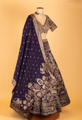Navy Blue Heavy Zari Embroidered Bridal Lehenga with Temple Motifs & Designer Blouse