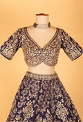 Navy Blue Heavy Zari Embroidered Bridal Lehenga with Temple Motifs & Designer Blouse
