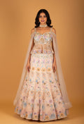 Pastel Multi-Color Floral Embroidered Lehenga Set with Pearled Blouse & Sheer Dupatta