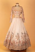 Pastel Peach Embroidered Lehenga with 3D Floral Work & Bird Motifs – Designer Bridal & Festive Wear