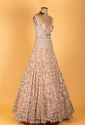 Peach Heavy Embroidered Sequins Gown with Floral Detailing – Designer Party & Bridal Wear