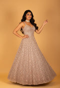 Blush Pink Heavy Sequin Embellished Ball Gown with Corset Bodice – Luxury Evening Wear