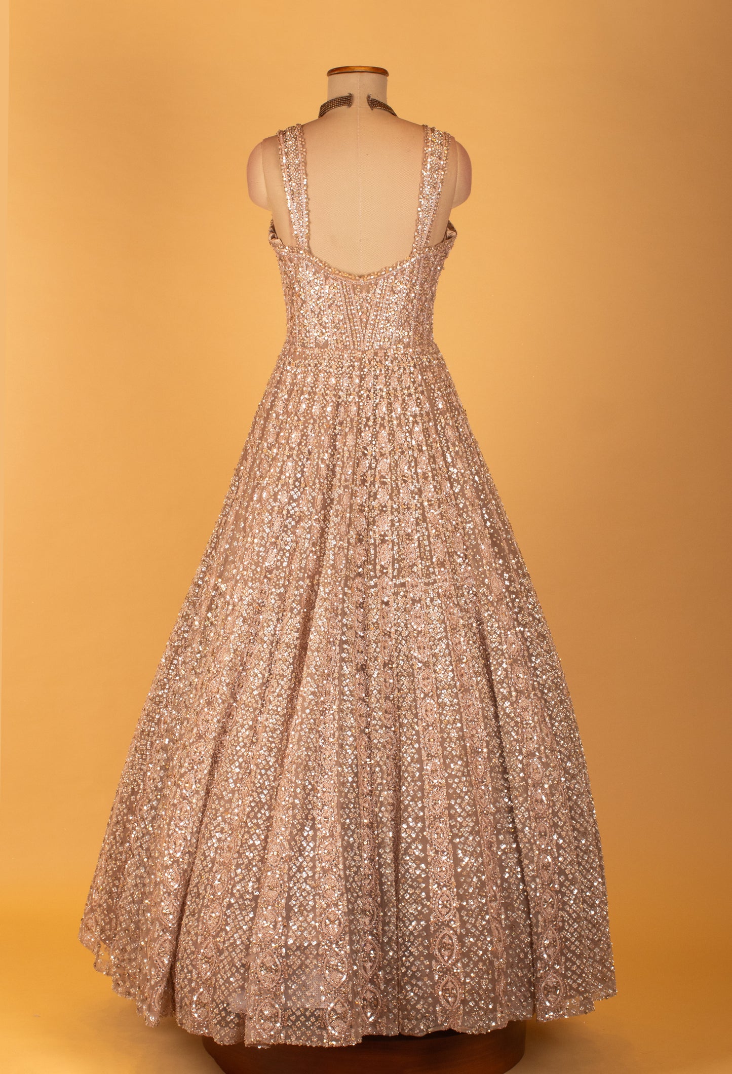 Blush Pink Heavy Sequin Embellished Ball Gown with Corset Bodice – Luxury Evening Wear