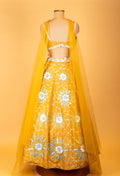 Yellow 3D Floral Embroidered Designer Lehenga with Mirror Work & Statement Blouse