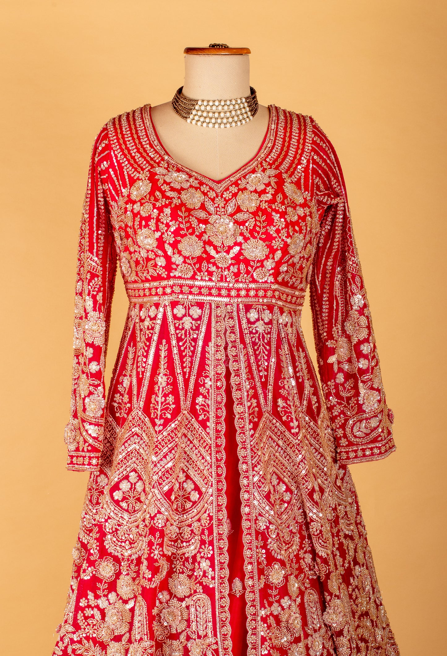 Bridal Red Heavy Zari Embroidered Anarkali Gown with Designer Dupatta