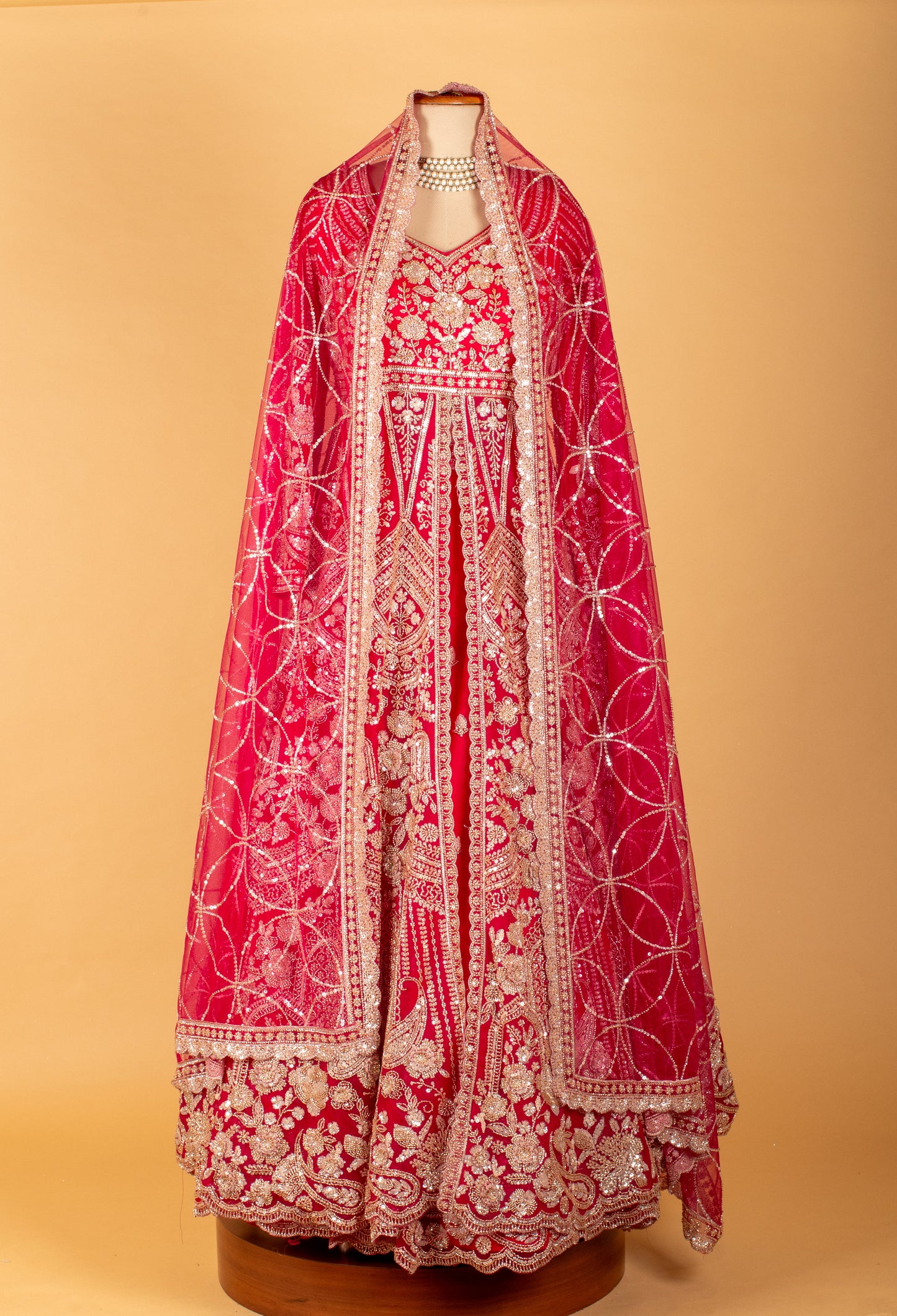 Bridal Red Heavy Zari Embroidered Anarkali Gown with Designer Dupatta