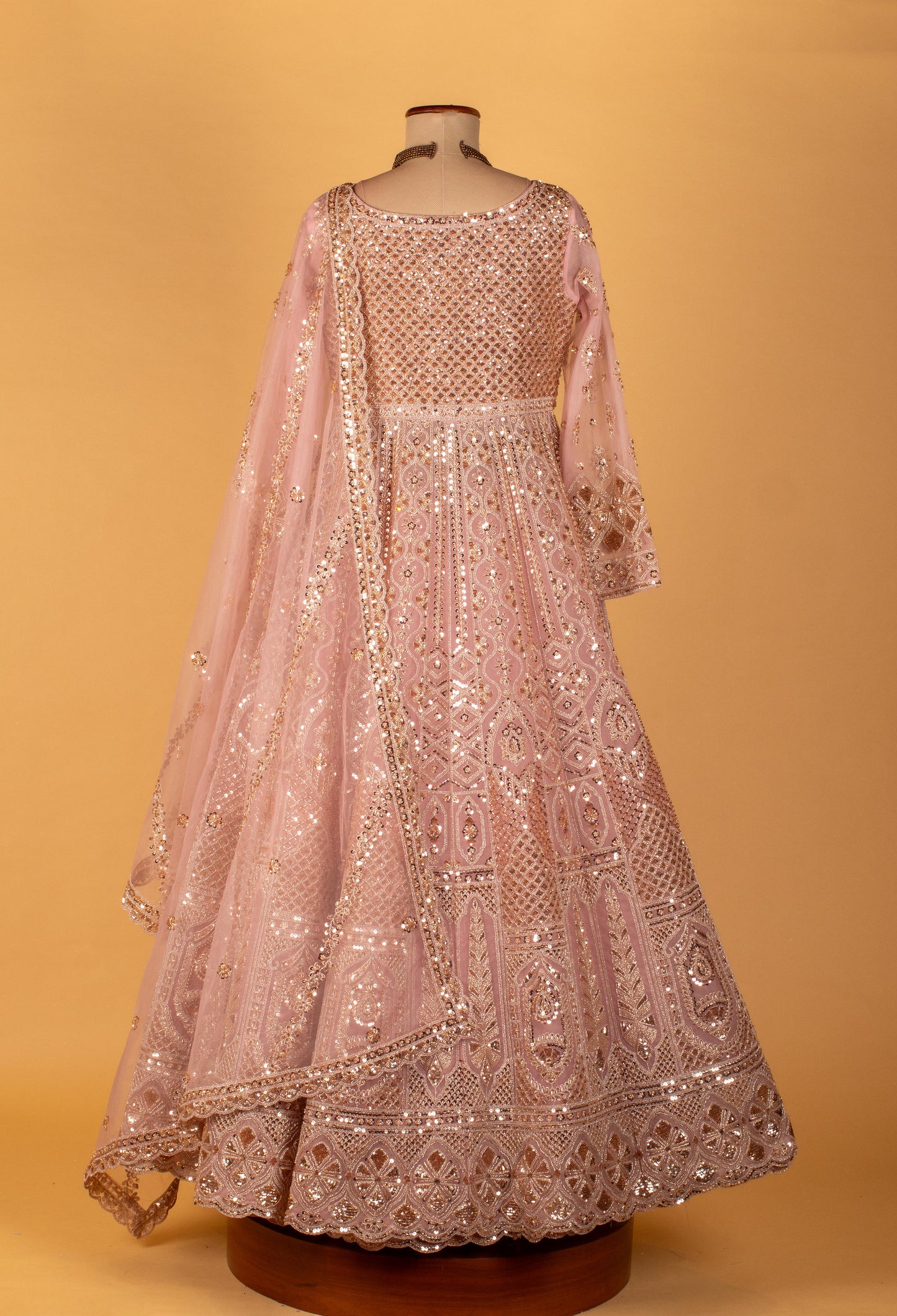 Blush Pink Heavy Embroidered Sequin Work Anarkali Gown with Dupatta