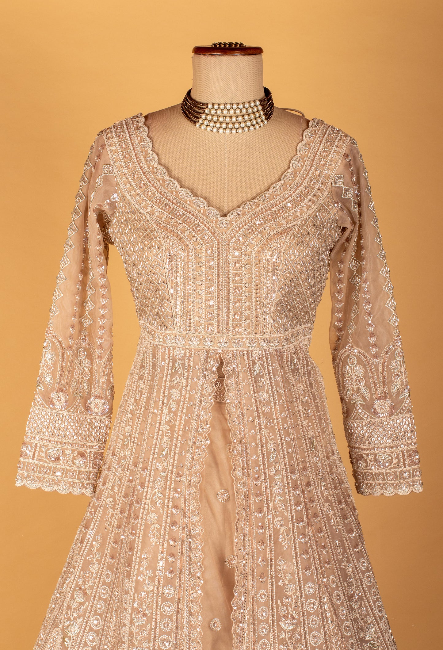 Ivory Heavy 3D Floral Embroidered Sequin Anarkali Gown with Designer Dupatta