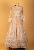 Ivory Heavy 3D Floral Embroidered Sequin Anarkali Gown with Designer Dupatta