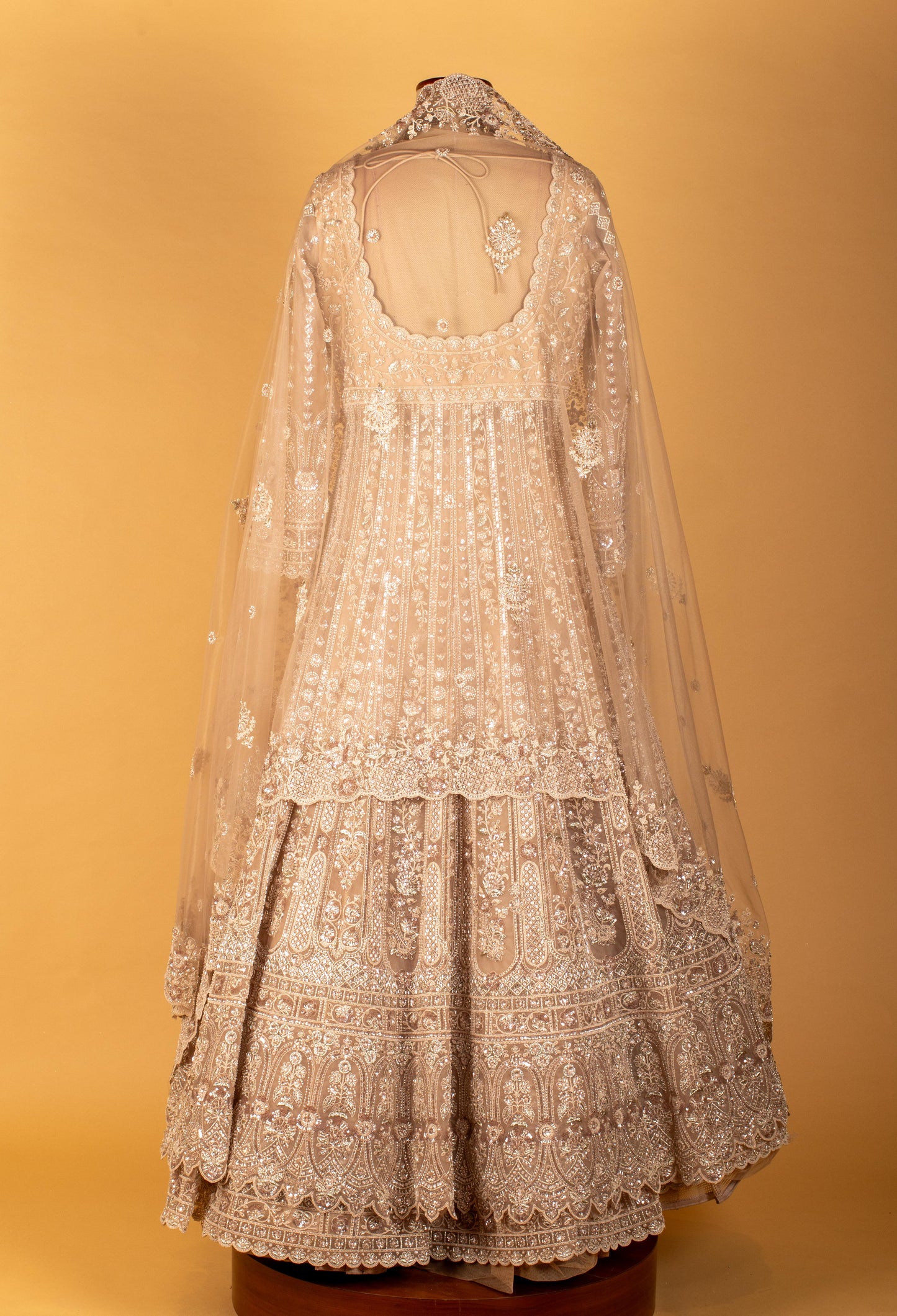 Ivory Heavy 3D Floral Embroidered Sequin Anarkali Gown with Designer Dupatta