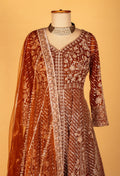 Copper Brown Heavy Embroidered Sequin Anarkali Gown with Designer Dupatta