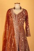 Copper Brown | Copper brown heavy embroidered Anarkali gown with designer dupatta – product image 3 | 3
