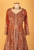 Copper Brown | Copper brown heavy embroidered Anarkali gown with designer dupatta – product image 4 | 4