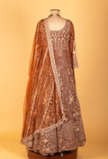 Copper Brown Heavy Embroidered Sequin Anarkali Gown with Designer Dupatta