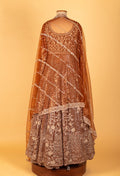 Copper Brown | Copper brown heavy embroidered Anarkali gown with designer dupatta – product image 6 | 6
