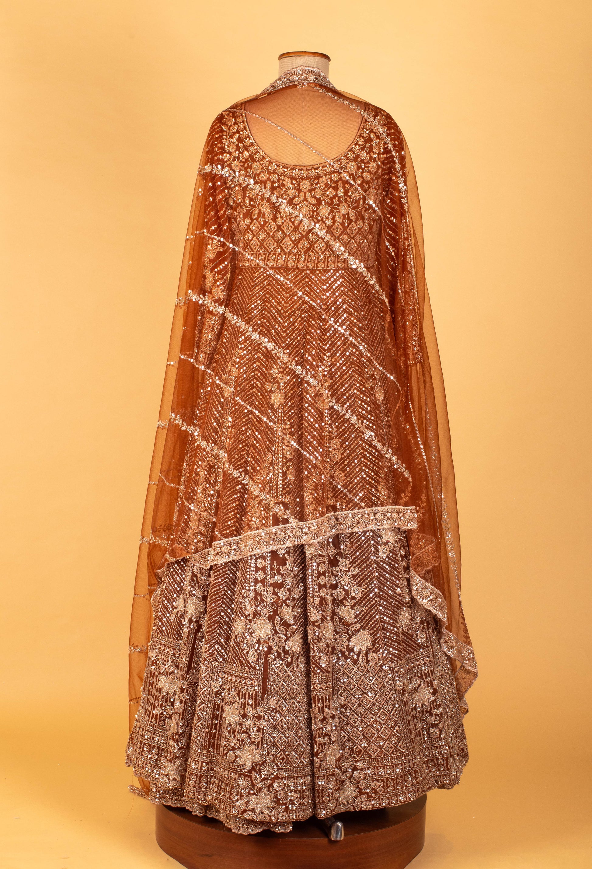 Copper Brown | Copper brown heavy embroidered Anarkali gown with designer dupatta – product image 6 | 6