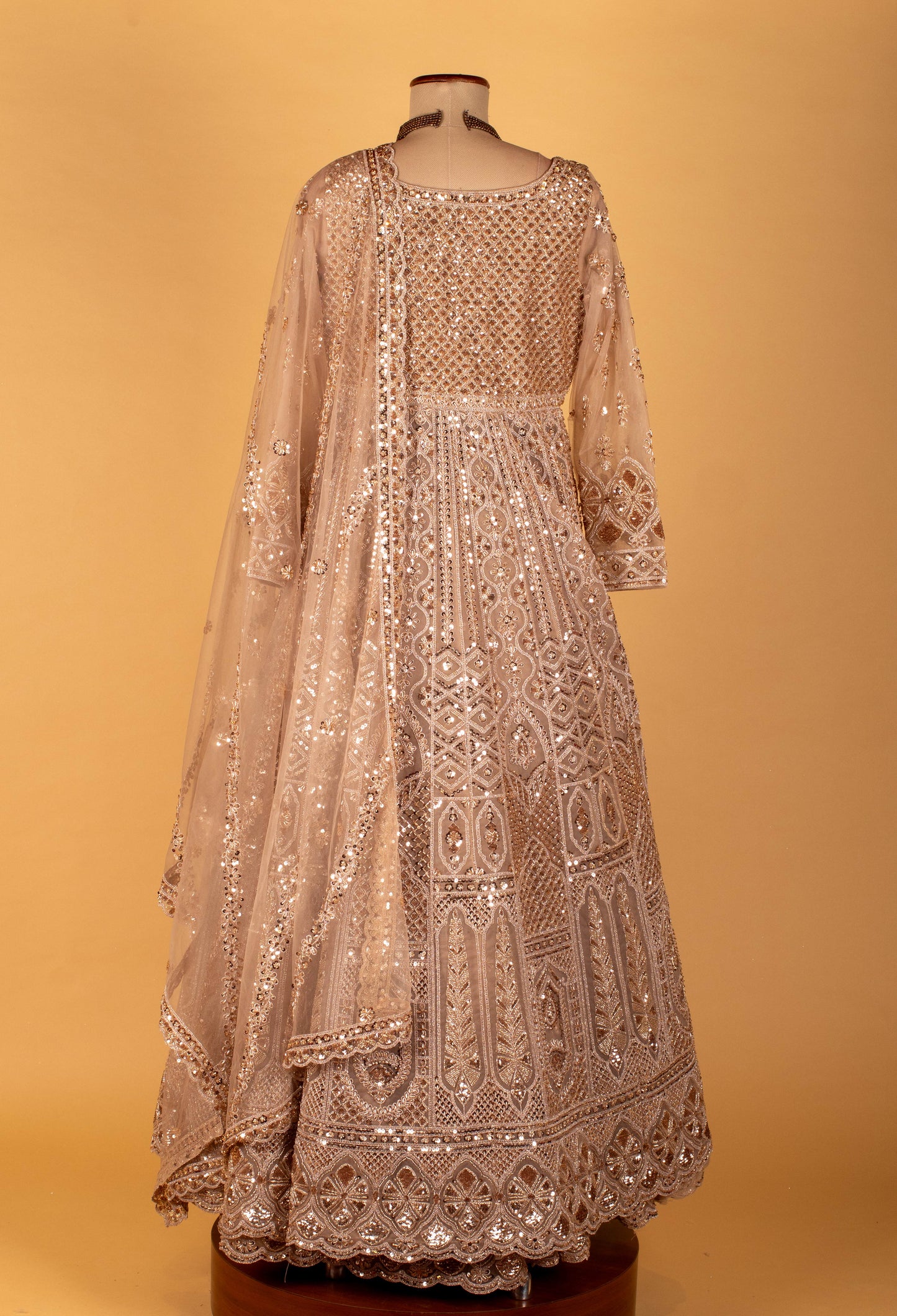 Champagne Gold Heavy Embroidered Sequin Anarkali Gown with Dupatta