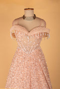 Blush Pink Off-Shoulder Heavy Sequin Ball Gown with Illusion Bodice – Luxury Evening Wear