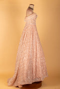 Blush Pink Off-Shoulder Heavy Sequin Ball Gown with Illusion Bodice – Luxury Evening Wear