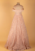 Blush Pink Off-Shoulder Heavy Sequin Ball Gown with Illusion Bodice – Luxury Evening Wear
