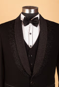 Black Designer Tuxedo Suit for Men with Embellished Shawl Lapel & Bow Tie