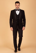 Black Designer Tuxedo Suit for Men with Embellished Shawl Lapel & Bow Tie