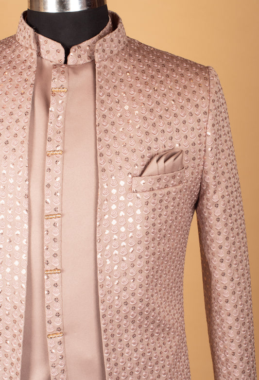 Blush pink mirror-embroidered Indo-Western sherwani for men – product image 2