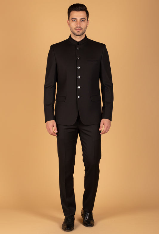 Classic Black Bandhgala Suit for Men – Formal & Wedding Wear